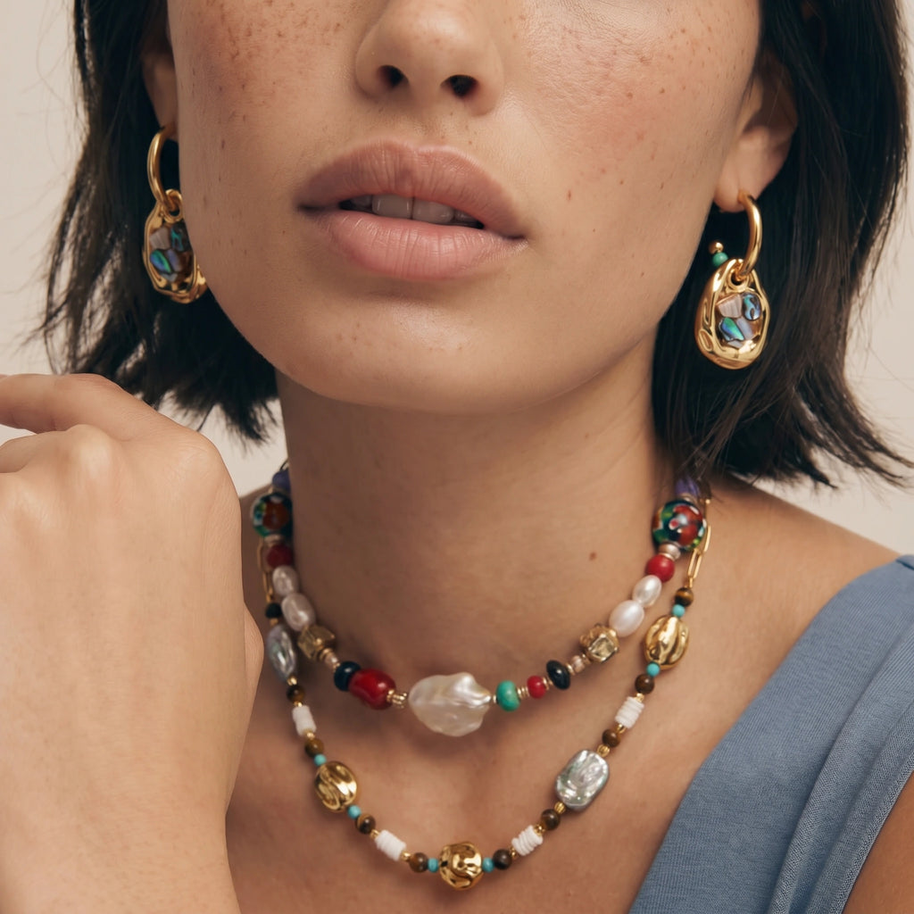 Shell Mosaic Convertible Hoops by Maison Arie