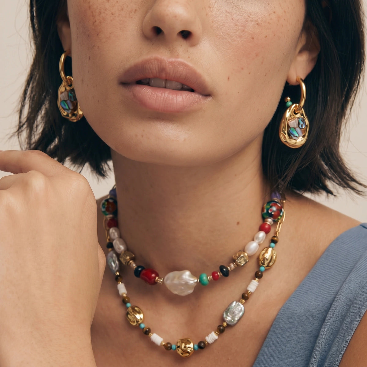 Shell Mosaic Convertible Hoops by Maison Arie